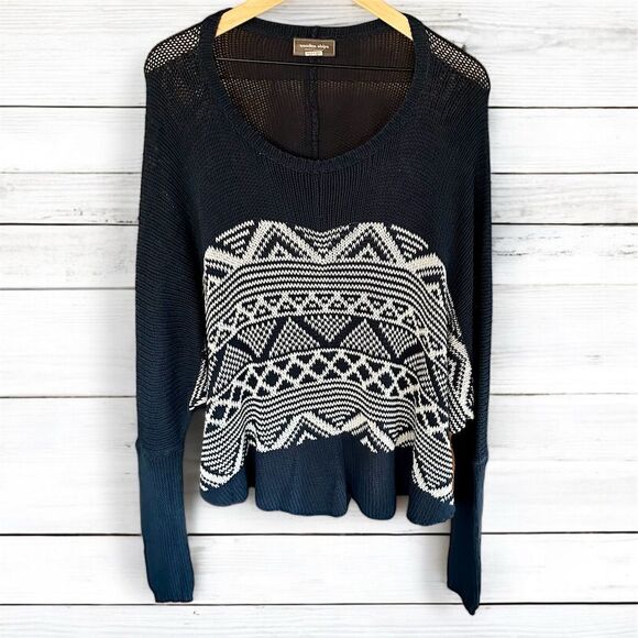 Wooden Ships Sweaters - Wooden Ships Paola Buendia Women's Navy Geometric Knit Pullover Sweater S/M